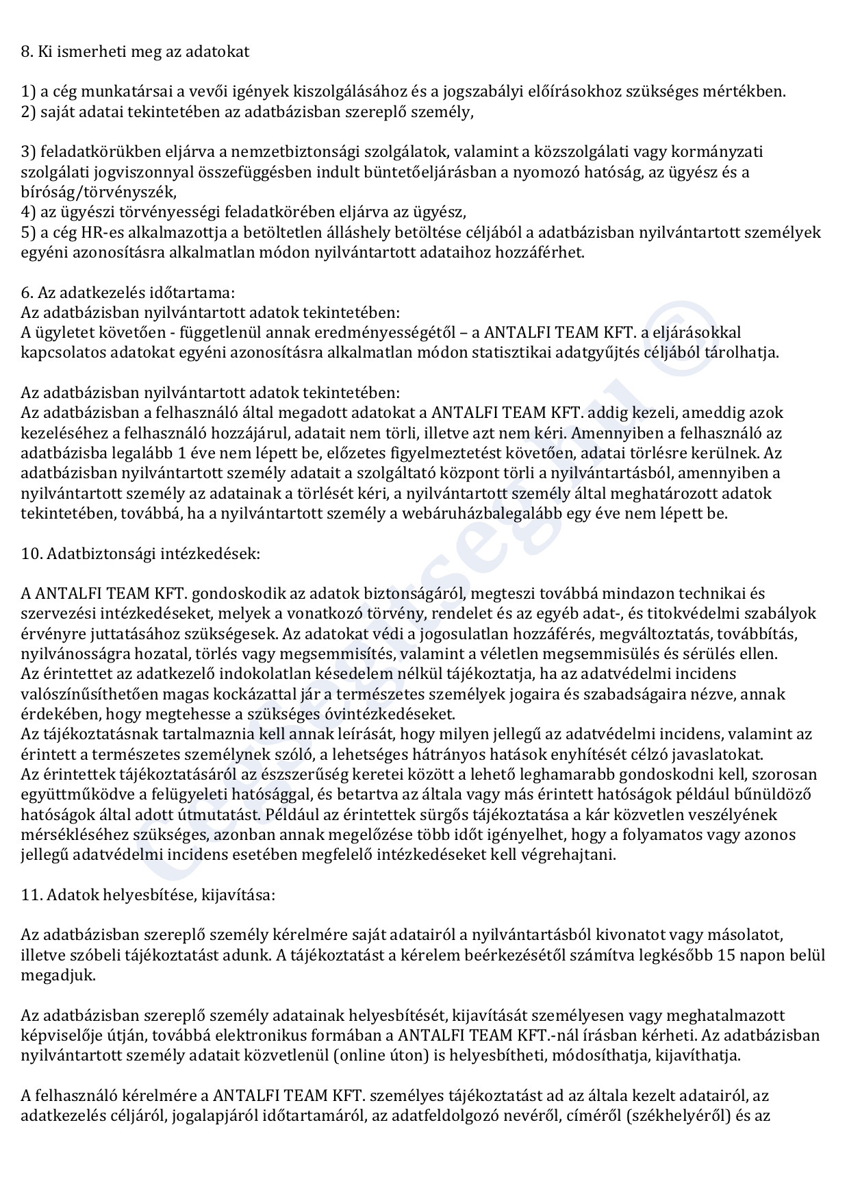 Adatkezelési tájékoztató 3. oldal Adatkezelési tájékoztató 3. oldal
